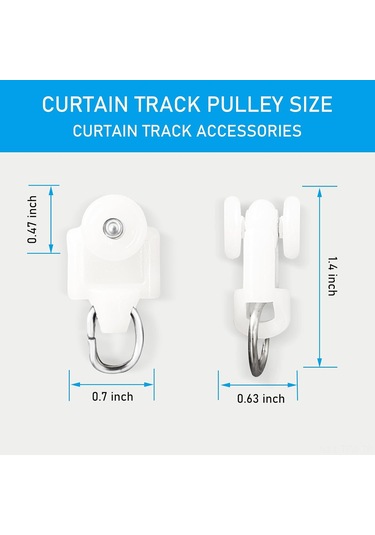 Tenfowee Beyaz Tavan Perde Kayıcı Seti 20 Adet - Tavan Perde Sistemleri İçin Kaydırmalı Pully Takımı