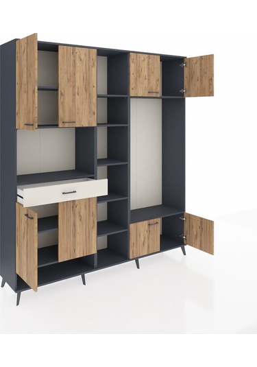 Hyperion Dolap 12 Raflı Tek Çekmeceli 8 Kapaklı 220x44x243 Antrasit-çam/aytaşı Atlas Çam/aytası