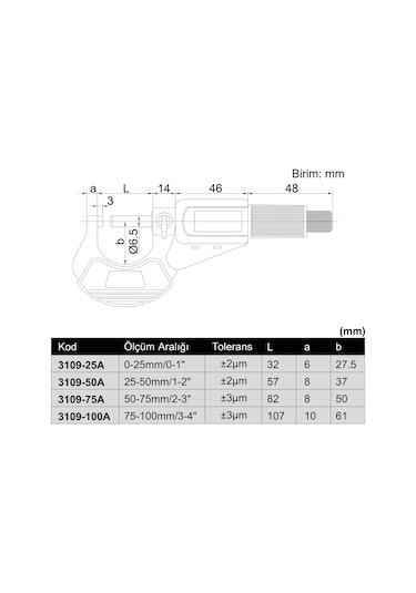 Insize 3109-25 Dijital Mikrometre 0-25 mm