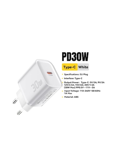 Essageressager Mini 30w Pd Qc3.0 Hızlı Tip C Şarj Cihazı iPhone Uyumlu, Uyumlu, 16/15/14/13 Pro Samsung S25 Xiaomi İpad İçin Brdistribütör Garantili