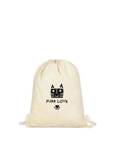 Sevimli Kedi Baskılı Büzgülü Sırt Çantası - Krem