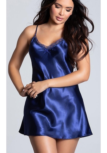 Merry See Kısa Saten Gecelik Lacivert