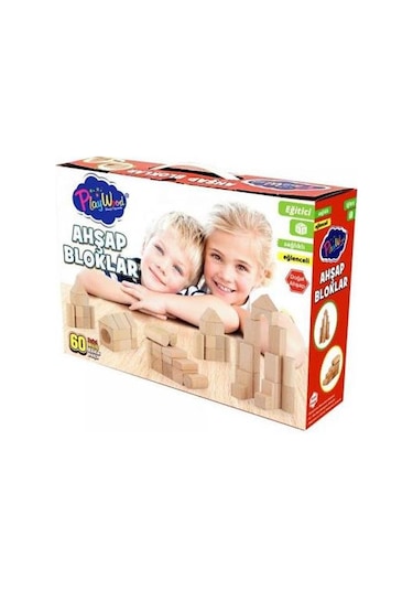 Playwood Doğal Ahşap Eğitici Bloklar 60 Parça Ony-404