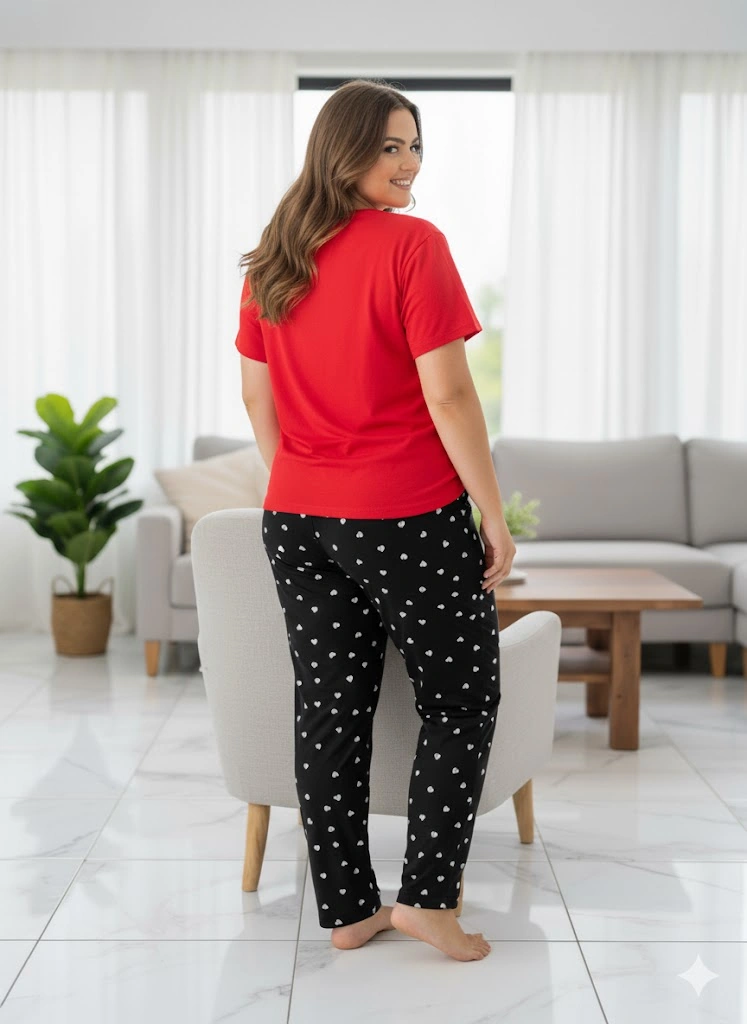 Kadın Büyük Beden Pijama Takım Koyu Gri