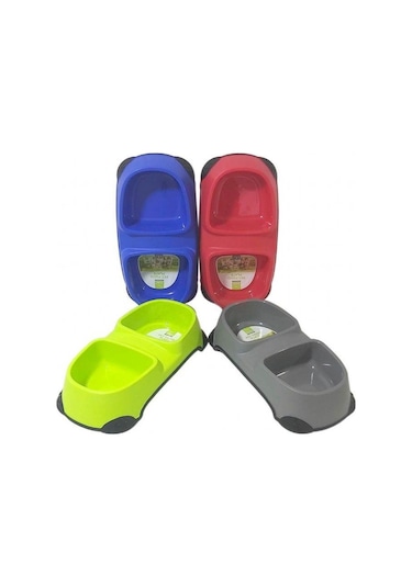 Nunbell M İkili 34 x 16 x 7 CM Plastik Kedi Mama Kabı Çok Renkli