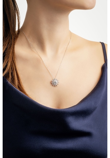 Işıltı Güneşi 18 Ayar Beyaz Altın Kaplama 45 Cm Gümüş Kolye Beyaz