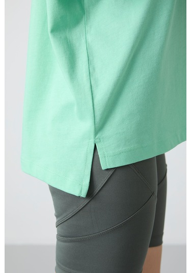 Tommy Life Su Yeşili Penye Modal Yumuşak Tuşeli Oversize Fit Basic Kadın T-shirt- 97285 Su Yeşili