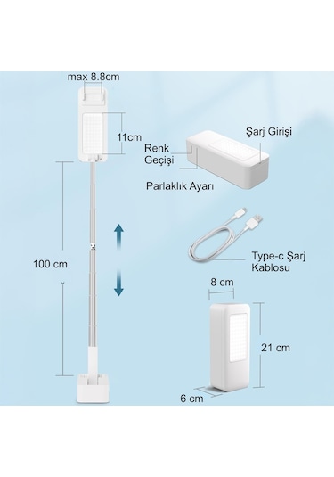 Hymark Canlı Yayın Braketi Çok Fonksiyonlu Led Işıklı 360 Derece