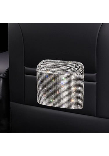 Beyaz Simli Araba Çöp Kutusu, Kapaklı Askılı Çöp Kutusu, Parıltılı Yapay Elmaslı Çöp Kutusu, Araç, Ofis Ve Ev İçin Çöp Konteyneri