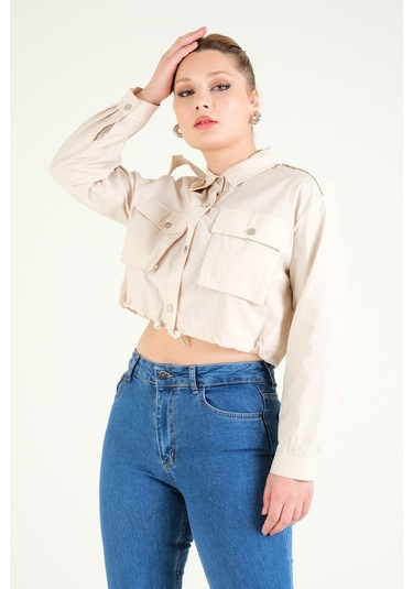 Giyim Dünyası Kadın Paraşüt Crop Mont Taş 001