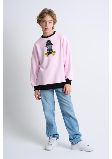 Alexandergardi Alexandergardı Baskılı Bisiklet Yaka Çocuk Sweatshirt Pembe