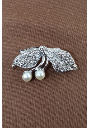 Gümüş Renk Fiyonk İnci Broş. Kristal Taşlı Tasarım İncili Fiyonk Yaka İğnesi Erkek Kadın Broş Gümüş
