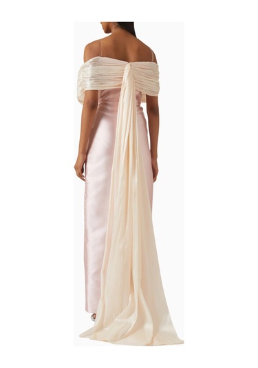 Ac By Aanchal Chanda Crystal - Embellished Off - Shoulder Dekolteli Uzun Kadın Elbise Pembe