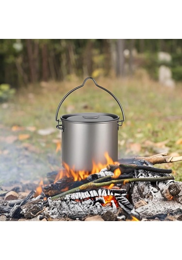 Yifomall Titanyum Tencere 750ml, Hafif Ve Dayanıklı, Çıkışlı Kullanıma Uygun, Kamp Ve Ev İçin Uygun Gümüş