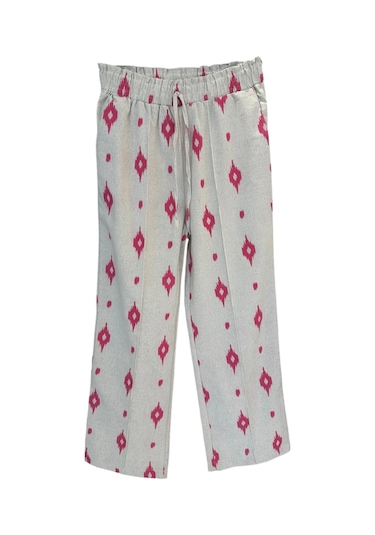 1051 Kısa Kol Önü Bağlamalı Keten Takım Pembe