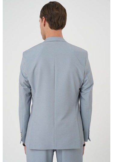 Comfort Fit Mono Yaka Çift Yırtmaç Torba Cep Kendinden Desenli Casual Gri Ceket C 705 Gri