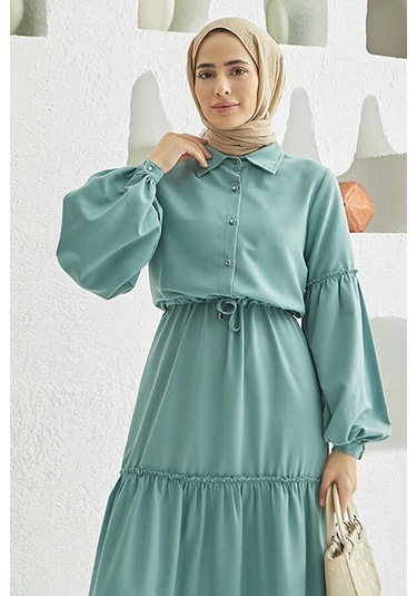 6567-carla Büzgülü Elbise Mint Yeşili Mint