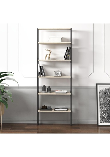 Hero 5 Raflı Modern Kitaplık - 180 Cm Antrasit/traverten
