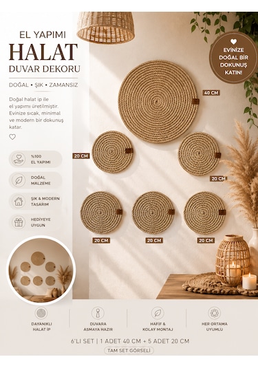 Bohem Ve Afrikan Tarzı Duvar Dekoru Halat Ip Etnik Tarz 6lı Set 06