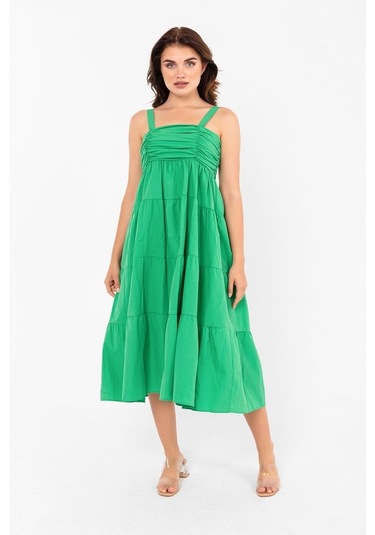 Askılı Pamuklu Poplin Yazlık Midi Elbise 2106