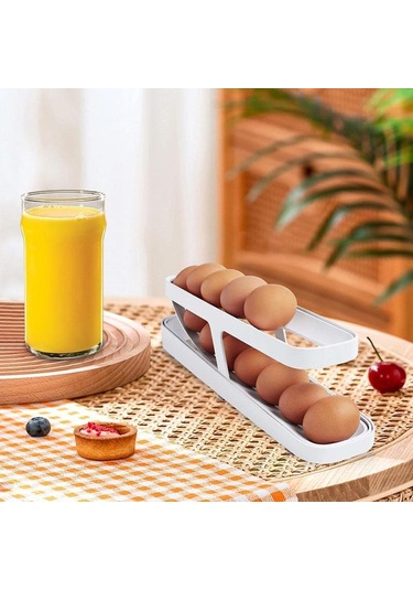 Yeni Buzdolabı Yumurta Yuvarlama Saklama Rafı Yumurta Saklama Tutucu Yuvarlanan Yumurta Dağıtıcı Buzdolabı Saklama Kutusu Beyaz