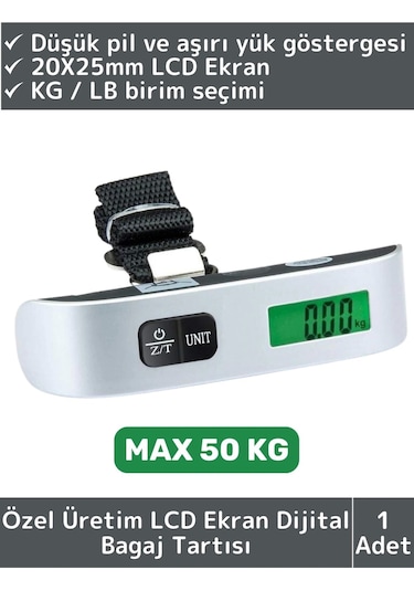 Premium Taşınabilir Seyahat Bavul Ağırlık Tartı Dijital Lcd Ekran Kompakt Bagaj Tartısı Max 50 Kg Çok Renkli
