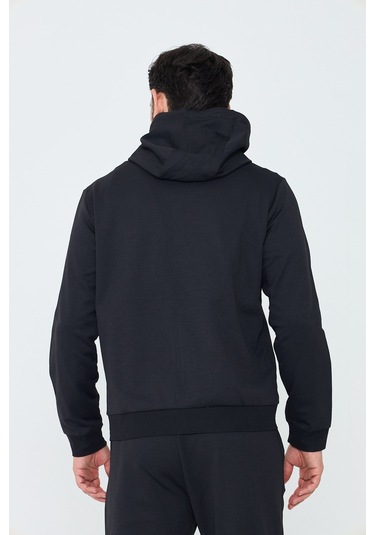 White Stone Siyah Kapüşonlu Fermuarlı Erkek Sweatshirt