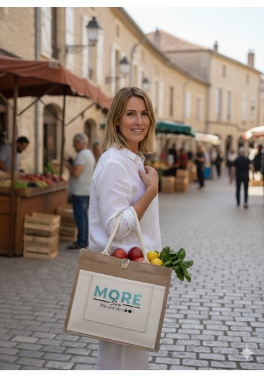 Moresun Jüt Keten Plaj Alışveriş Piknik Çantası Bej - Beyaz
