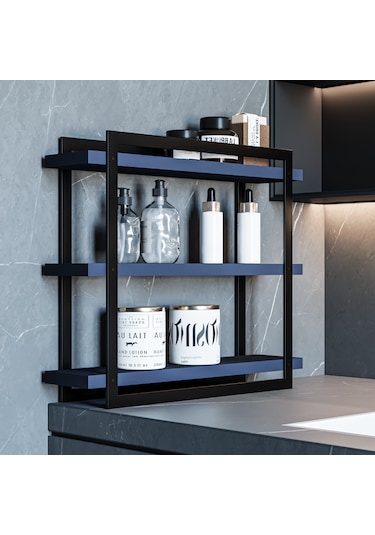 Mutfak Banyo Rafı 3 Raflı Metal Çerçeveli Antrasit