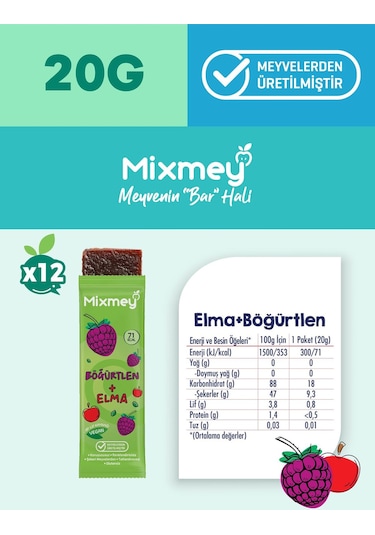 Mixmey Çilek Böğürtlen Karma Meyve Barı 24 Adet | Sağlıklı Atıştırmalıklar Vegan, Glutensiz 20gr X 24 Adet
