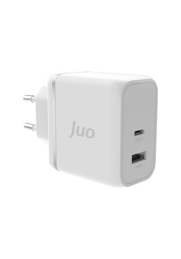 Juo 65W GaN USB-C + USB-A Şarj Aleti iPhone & iPad & Macbook & Notebook Uyumlu PD Type-C Hızlı Şarj Cihazı Beyaz