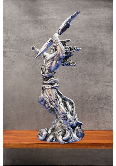 Zeus Heykel Biblo Mitolojik Tasarım - Ev Ofis Dekoratif Hediyelik Aksesuar 25 Cm Gümüş