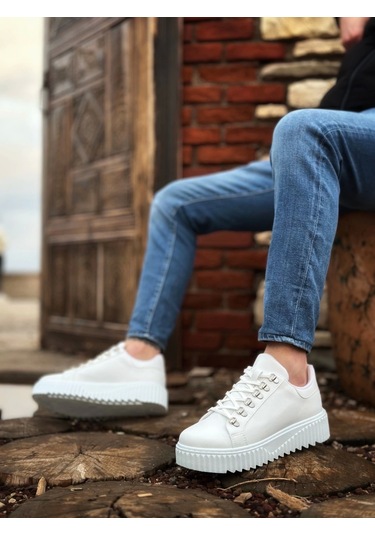Ba0505 Çengel Bağcıklı Beyaz Renk Yüksek Tabanlı Günlük Ayakkabı Çok Renkli