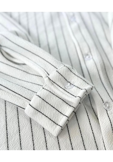 Alaçatı Stili Erkek Krep Kumaş Çizgili Gömlek Ve Pantolon Takım Beyaz