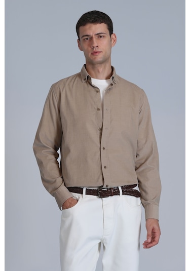 Lufian Water Erkek Basic Gömlek Slim Fit Bej Bej 112010664100550 Bej