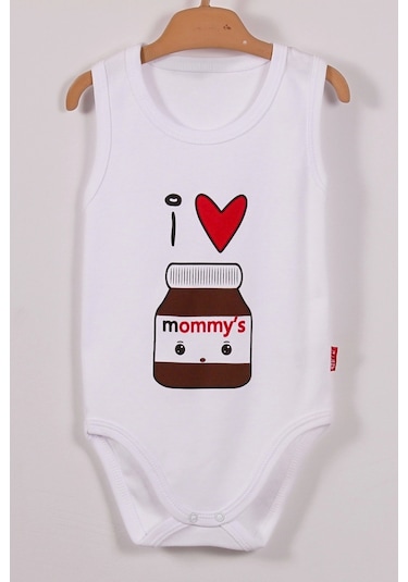 Mommy's Cikolata Desenli Askılı Unisex Bodyy Beyaz