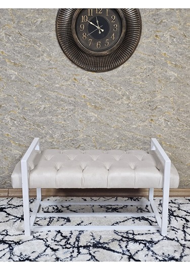 Beyaz Boyalı Metal 80 Cm Puf Bench - Antre Puf - Hol Bench - Puf Çok Renkli