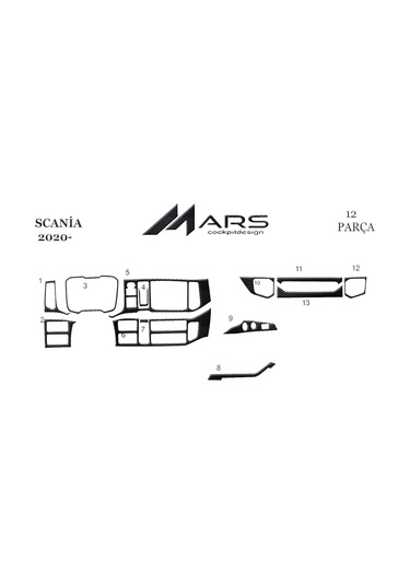 Scania R Konsol-torpido Kaplama 2020- 12 Parça-siyah Karbon Siyah Karbon
