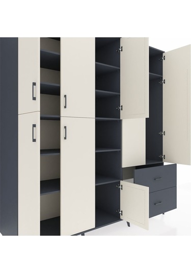 Kronos Dolap 12 Raflı 2 Çekmeceli Tek Askılı 220x59x243 Antrasit-aytaşı/antrasit Aytası/antrasıt
