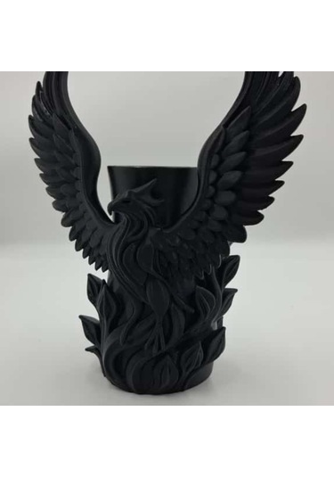 Anka Kuşu 3d Beyaz Vazo Siyah