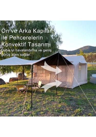 12 Kişilik 12M2 +16.3M2 Tenteli, Çift Odalı  Su,Kar Geçirmez 4 Mevsim Şişme Çadır 400*300*235cm