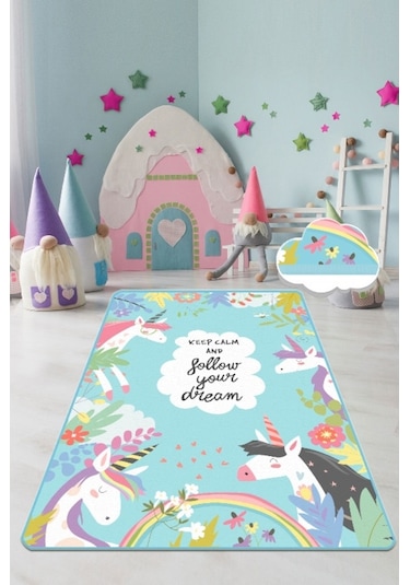 Cute Unıcorn 80X150 Cm Çocuk Ve Bebek Halısı Çok Renkli