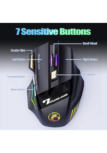İmce Gwx7 Kablosuz Şarjlı Rgb Gaming Mouse Sessiz Tık Oyun Faresi 3200dpı 7 Tuş -