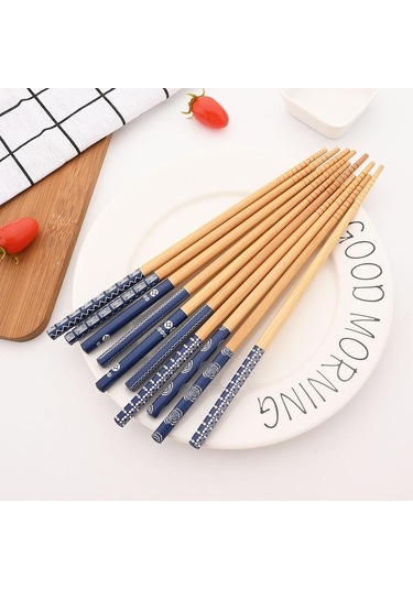 Yeniden Kullanılabilir 5 Çift Sofra El Yapımı Bambu Japon Doğal Ahşap Çubuklarını Suşi Gıda Renkli Ahşap Çatal Kaşık Tk. 56646324