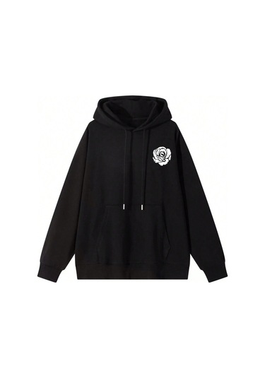 Coko Serisi Floral & Slogan Graphic Drawstring Hoodie