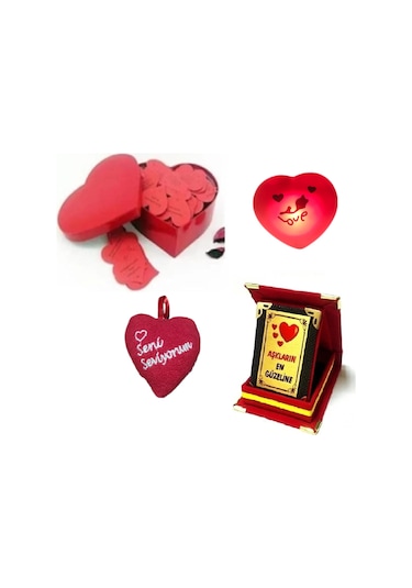 Eşe Sevgiliye Hediye Aşk Sözleri Kalp Kutu Lamba Yastık Plaket