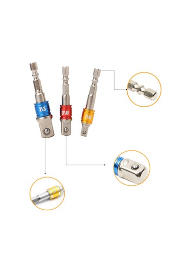 Geeksen 3'lü Çelik Uç Değiştirici Seti - Hex Kolu Elektrik Matkap Uyumlu, 1/4", 3/8", 1/2" Sürücü Adaptörleri, Dayanıklı Ve Çarpma Direncili