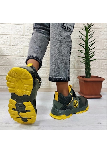 M.p One 3139 Haki - Sarı Fuspetli Cırtlı İçi Polar Erkek Çocuk Bot 001