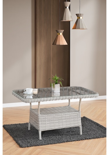 Roma Rattan Bahçe Balkon Takımı 2+1+1 Cam Masalı Gri
