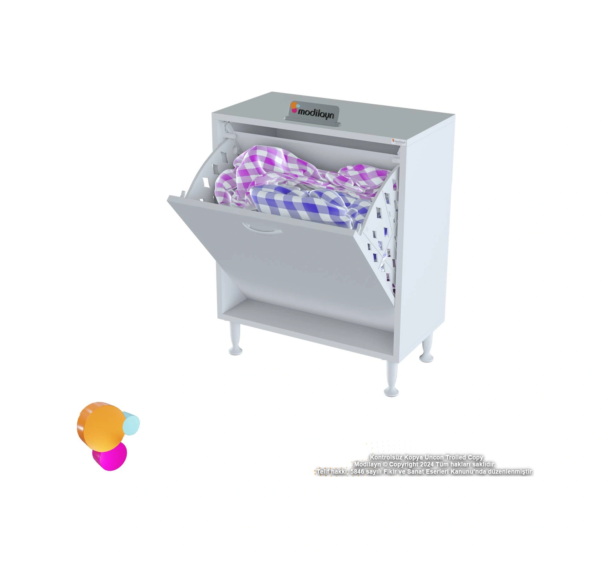 Efil Banyo Dolabı Düzenleyici Dolap Tek Gözlü Sepet Hazneli Mini Banyo Dolabı 65x75x32,5 Cm Beyaz